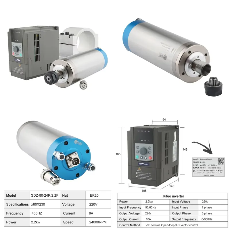 2.2Kw Water Cooled Spindle Kit Vfd - 2026China*Pabrik* ER20 2.2kw Kit Spindle Router